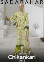 Sadabahar Luxury Exclusive Lawn Cutwork Chikenkari Embroidered 3Piece Stitched Collection 25.