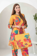 Tawakkal Stitched Digital Printed Swiss Shirt designs Stitched Digital Printed Swiss Voil Trouser with Complimentary Printed HandBag