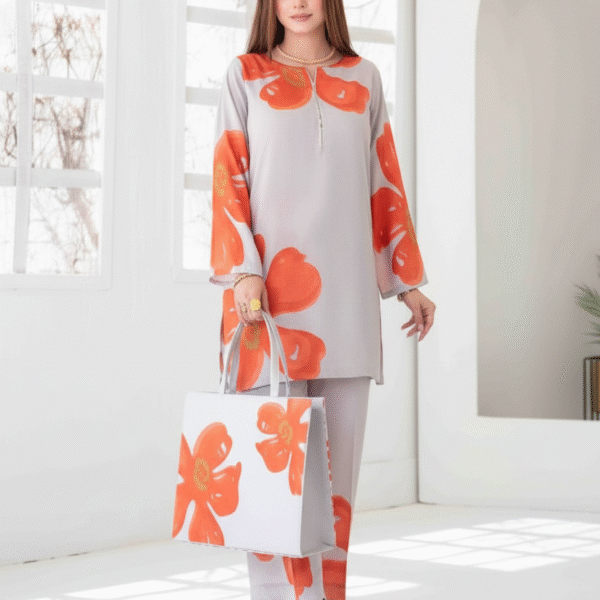 Tawakkal Stitched Digital Printed Swiss Shirt designs Stitched Digital Printed Swiss Voil Trouser with Complimentary Printed HandBag