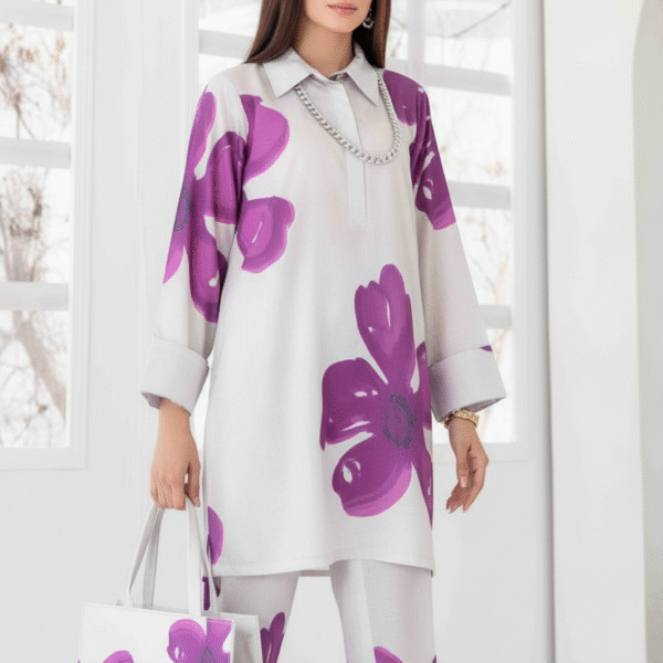 Tawakkal Stitched Digital Printed Swiss Shirt designs Stitched Digital Printed Swiss Voil Trouser with Complimentary Printed HandBag